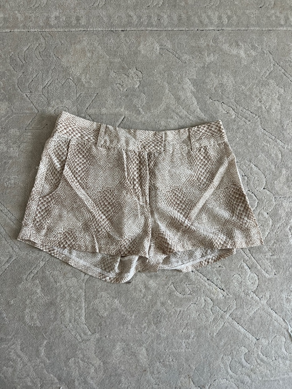 Amanda Uprichard Cream Snake-Print High Waist Shorts